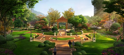 独具特色的休闲广场带凉亭园林景观庭院设计彩色3d效果图